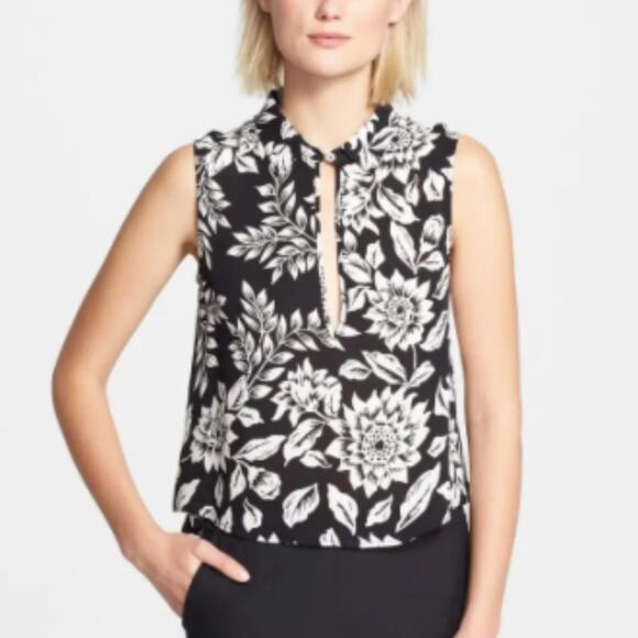 Theory Kenzly Black & White Floral Print Silk Top - Picture 1 of 7